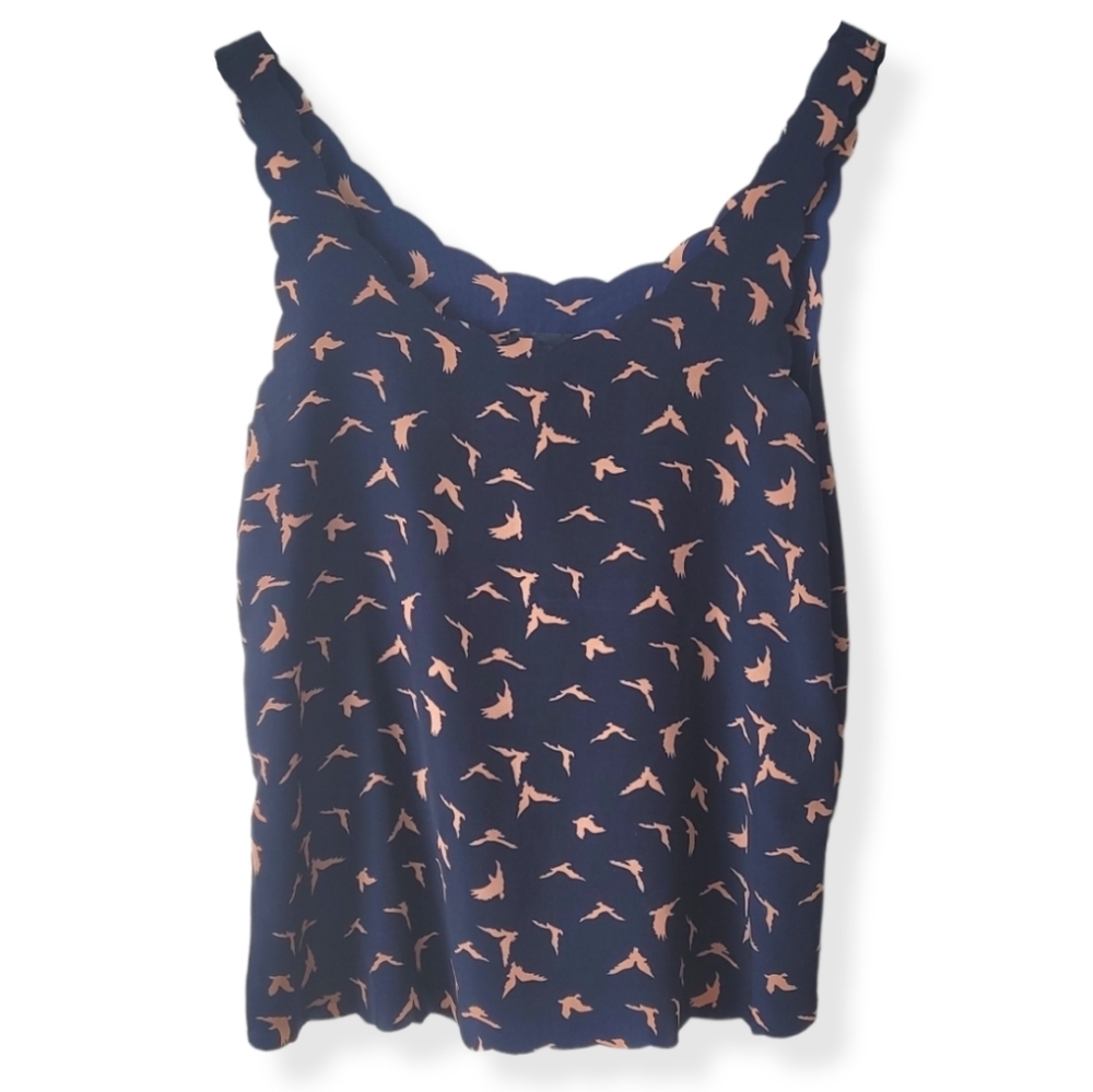 Ax Paris Scalloped Neckline Patterned Navy Cami Size S